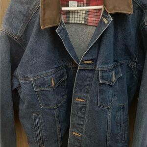Men's Vintage Marlboro Country Store Denim Jacket with Brown Leather Collar